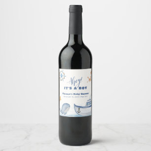Étiquette Pour Bouteilles De Vin Ahoy Boy Whale Baby shower de bateau à voile