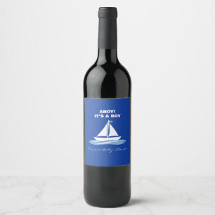 Étiquette Pour Bouteilles De Vin Ahoy C'est un Garçon! Bateau Bleu Marin Fête de Na
