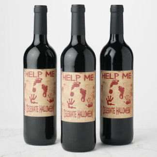 Étiquette Pour Bouteilles De Vin AIDEZ-MOI Empreinte de pied et de main ensanglanté