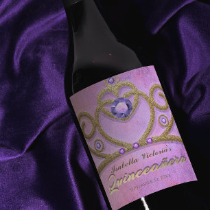 Étiquette Pour Bouteilles De Vin Aiguille en or rose pourpre Bijoux Tiara Quinceañe