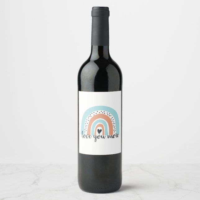 Étiquette Pour Bouteilles De Vin Aimez-vous plus Rainbow Heart Blue Peach (Devant)