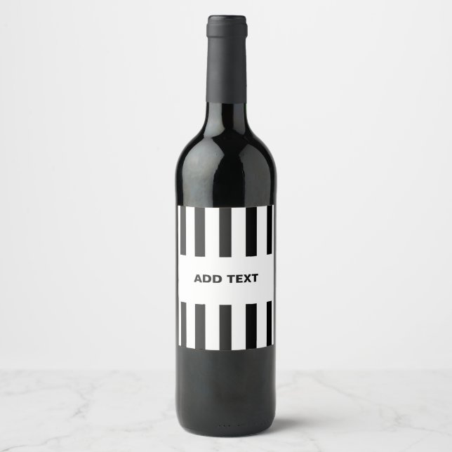 Étiquette Pour Bouteilles De Vin Ajouter votre texte Référence en noir et blanc (Devant)