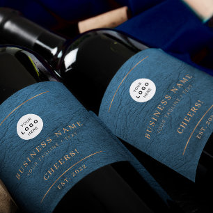 Étiquette Pour Bouteilles De Vin Ajoutez votre logo nom d'entreprise d'or bleu