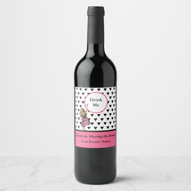 Étiquette Pour Bouteilles De Vin Alice au pays des merveilles Black Heart Motif Buv (Devant)