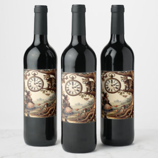 Étiquette Pour Bouteilles De Vin Alice et Chat du Cheshire : Fantaisie merveilleuse