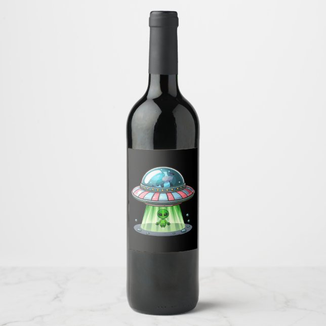 Étiquette Pour Bouteilles De Vin Alien enlevant une vache (Devant)