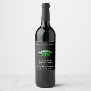 Étiquette Pour Bouteilles De Vin Alien OVNI enlèvement vaisseau spatial fête d'anni