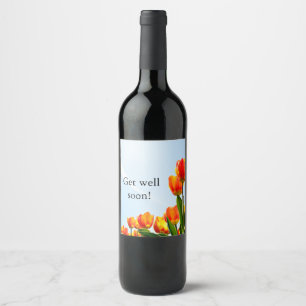 Étiquette Pour Bouteilles De Vin Allez-y bientôt avec des tulipes orange et rouge