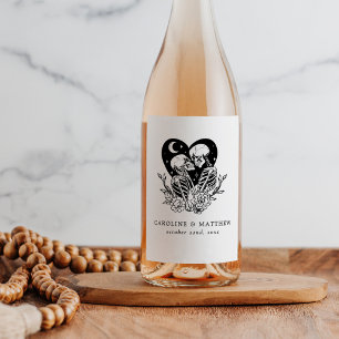Étiquette Pour Bouteilles De Vin Amants jusqu'à la mort Squelettes et roses Mariage
