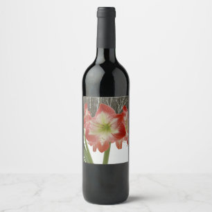 Étiquette Pour Bouteilles De Vin Amaryllis en Fête Rouge Neige Hiver Floral