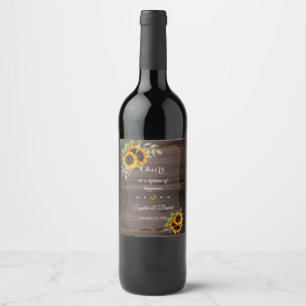 Étiquette Pour Bouteilles De Vin Ambiance romantique Sunflower Mariage en bois