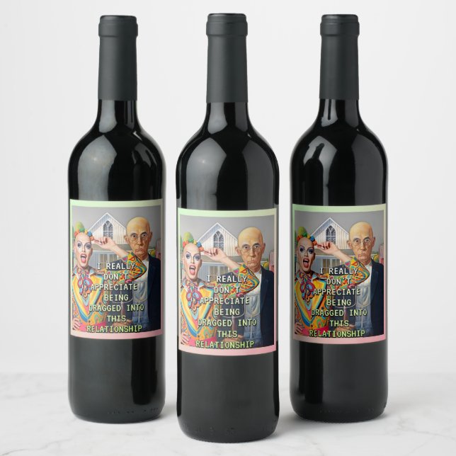 ÉTIQUETTE POUR BOUTEILLES DE VIN AMERICAN GOTHIC RÉINTERPRÉTÉ (Bouteilles)