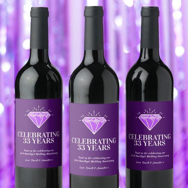 Étiquette Pour Bouteilles De Vin Amethyst 33e anniversaire mariage violet faveur ga (Créateur téléchargé)
