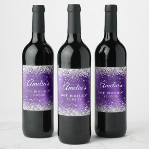 Étiquette Pour Bouteilles De Vin Améthyste argentée pailletée 70 ans Foil
