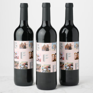 Étiquette Pour Bouteilles De Vin Amie rose or argent collage photo BFF