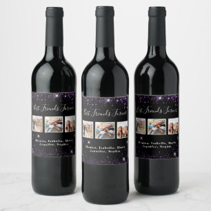 Étiquette Pour Bouteilles De Vin Amis pour toujours poussière de paillettes noire v