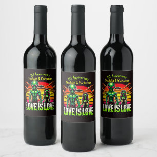 Étiquette Pour Bouteilles De Vin Amour cosmique partagé par un couple Alien