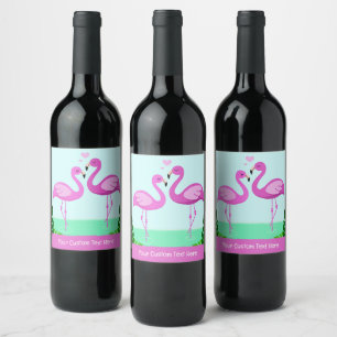 Étiquette Pour Bouteilles De Vin Amour du Flamant rose de texte personnalisé