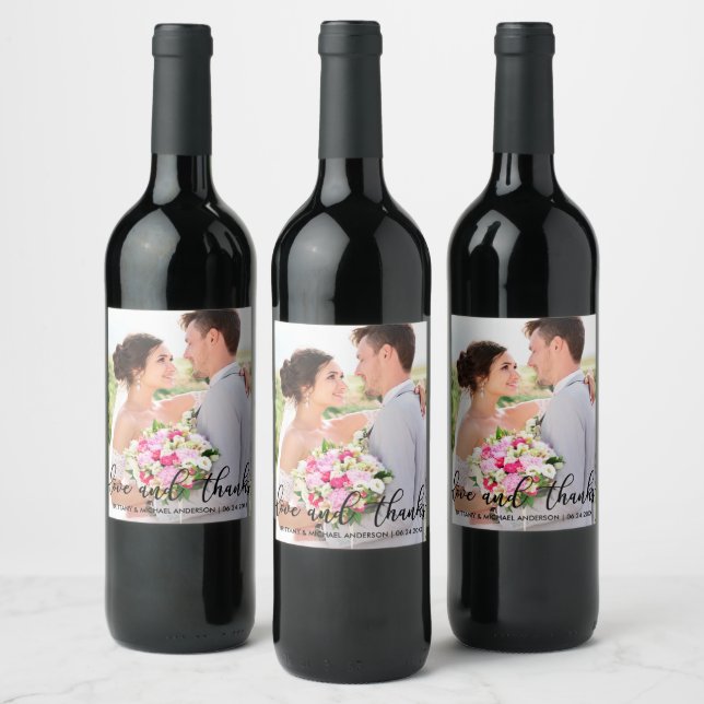Étiquette Pour Bouteilles De Vin Amour et merci Merci Mariage moderne Photo B (Bouteilles)