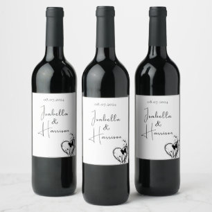 Étiquette Pour Bouteilles De Vin Amour I Happy Couple Heart Noir et Blanc