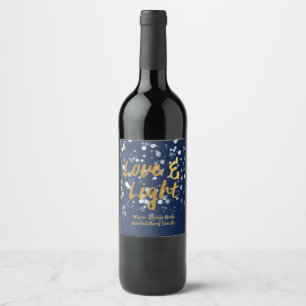 Étiquette Pour Bouteilles De Vin Amour & Lumière Hanukkah Bokeh Faux Foil Lovely