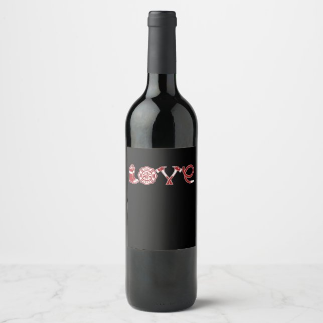 Étiquette Pour Bouteilles De Vin Amour Pompier Valentines Jour | Femme de pompier (Devant)