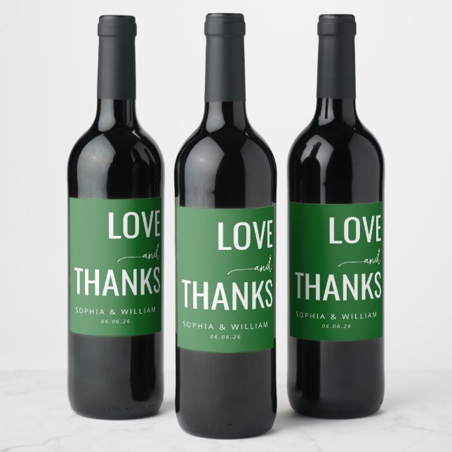 Étiquette Pour Bouteilles De Vin Amour Vert Élégant Merci (Bouteilles)