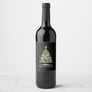 Étiquette Pour Bouteilles De Vin Amoureux de livres de Noël Arbre Bibliothécaire Jo