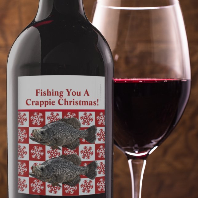 Étiquette Pour Bouteilles De Vin Amusant Crappie Pêche Pun Joyeux Noël Personnalisé (Christmas Crappie Fishing wine labels are a great way to give gifts to your angling friends.)