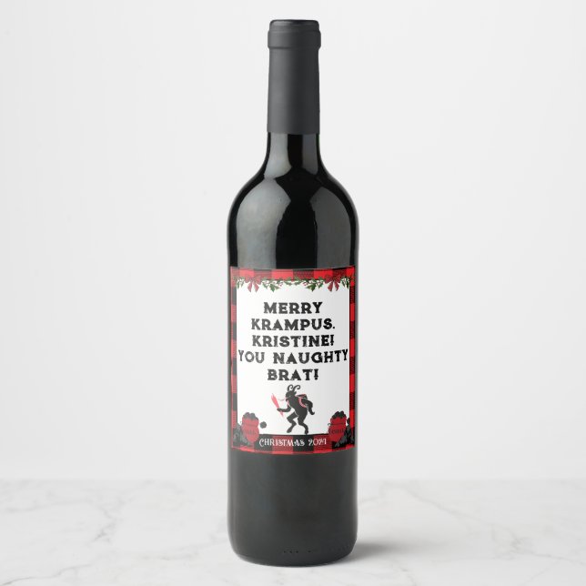Étiquette Pour Bouteilles De Vin Amusant Joyeux Krampus personnalisé Noël (Devant)