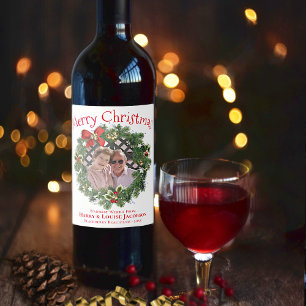 Étiquette Pour Bouteilles De Vin Amusant Joyeux Noël Wreath Image Cadre de vacances