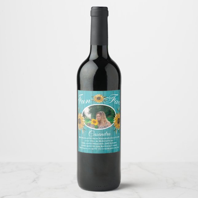 Étiquette Pour Bouteilles De Vin Amusement Fait Marquant Rustique Tournesol Bois Sa (Devant)