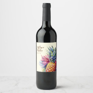 Étiquette Pour Bouteilles De Vin Ananas Aquarelle Nom et Date