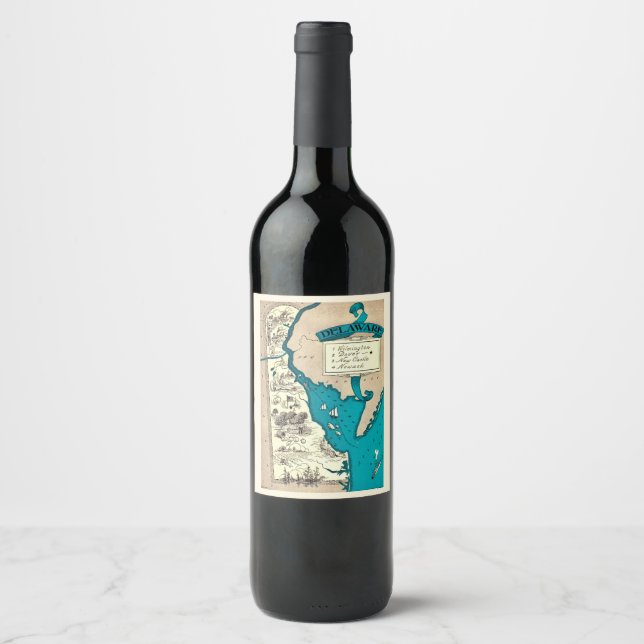 Étiquette Pour Bouteilles De Vin Ancienne carte du Delaware  (Devant)