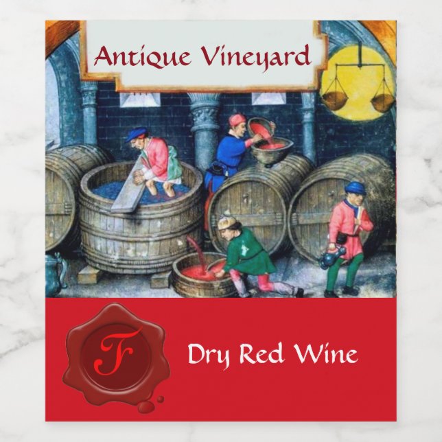 ÉTIQUETTE POUR BOUTEILLES DE VIN ANCIENNES BARRIQUES DE VIGNOBLE CIRÉES MONOGRAMMÉE (Étiquettes simples)