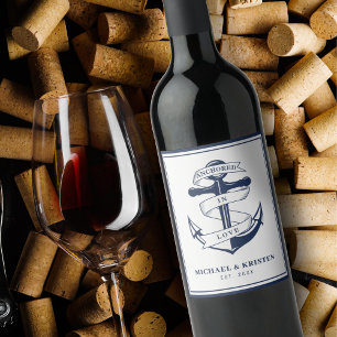 Étiquette Pour Bouteilles De Vin Ancré dans l'amour blanc Mariage d'Ancres nautique
