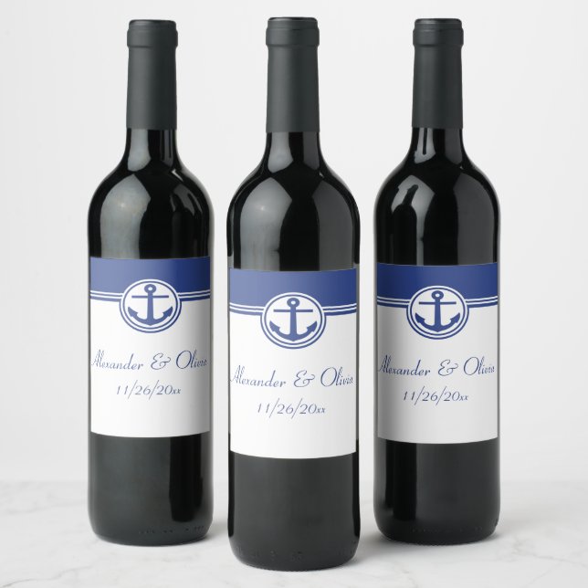 Étiquette Pour Bouteilles De Vin Ancre marine Blue Nautical (Bouteilles)