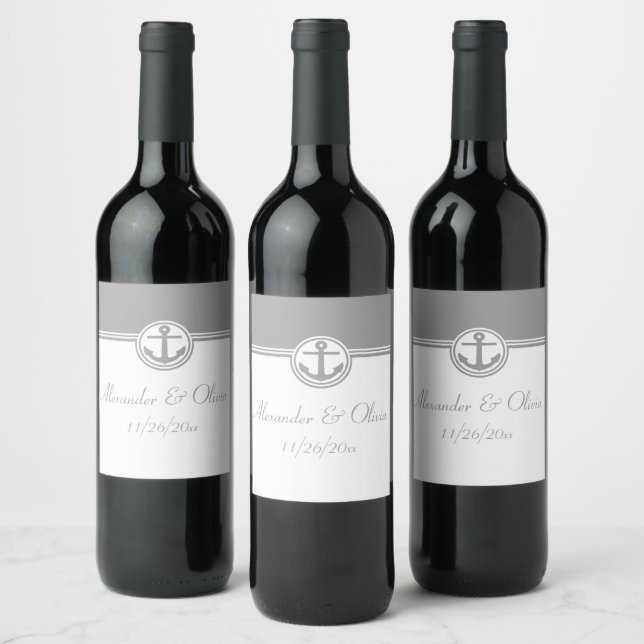 Étiquette Pour Bouteilles De Vin Ancre marine gris (Bouteilles)