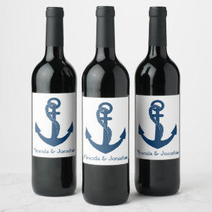Étiquette Pour Bouteilles De Vin Ancre marine nautique Fête des mariées de mariage
