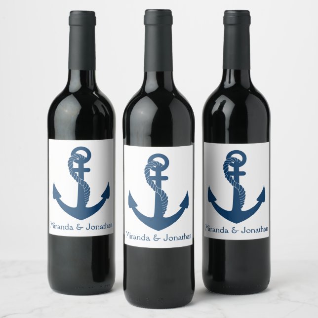 Étiquette Pour Bouteilles De Vin Ancre marine nautique Fête des mariées de mariage  (Bouteilles)