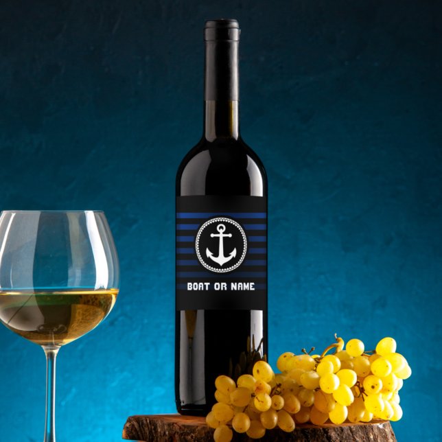 Étiquette Pour Bouteilles De Vin Ancre maritime marine Nom du capitaine et Bateau r (Créateur téléchargé)
