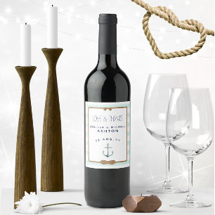 Étiquette Pour Bouteilles De Vin Ancre nautique Mousse marine et Mariage d'événemen