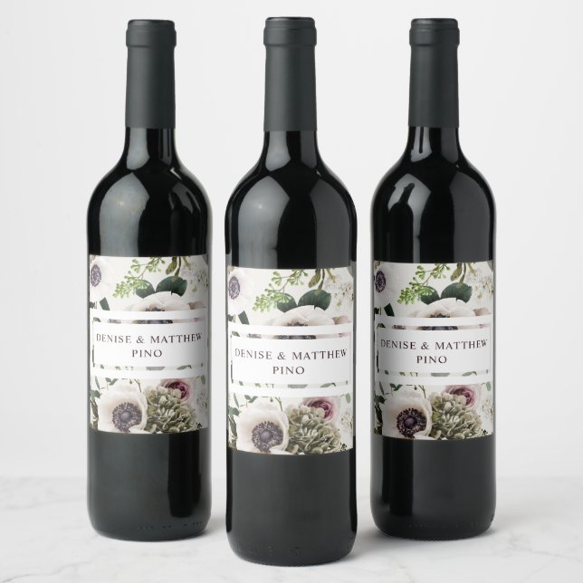 Étiquette Pour Bouteilles De Vin Anémone blanche sur Blanche-Neige (Bouteilles)