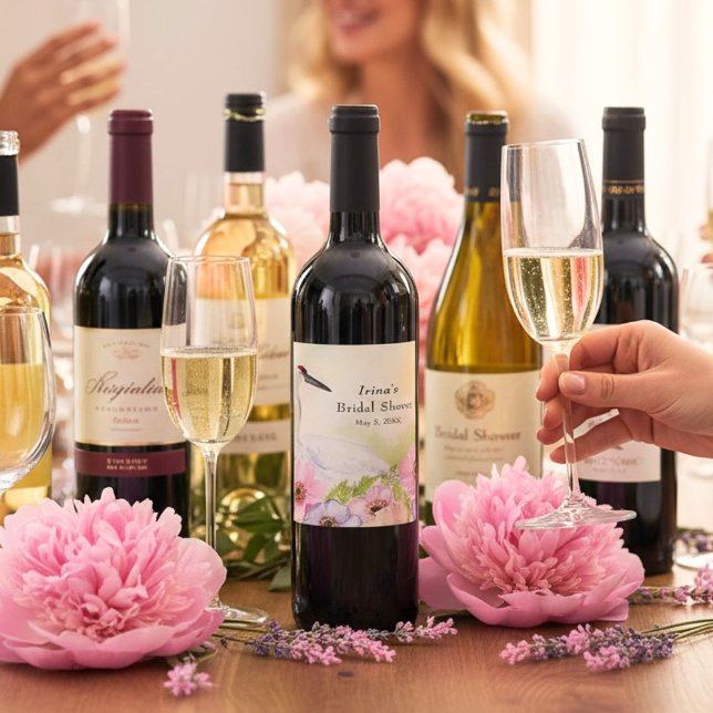 Étiquette Pour Bouteilles De Vin Anémones à grue criarde pour Baby Shower  (Créateur téléchargé)