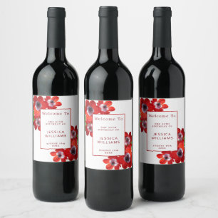 Étiquette Pour Bouteilles De Vin Anémones Rouges Romantiques Florales 25e Anniversa