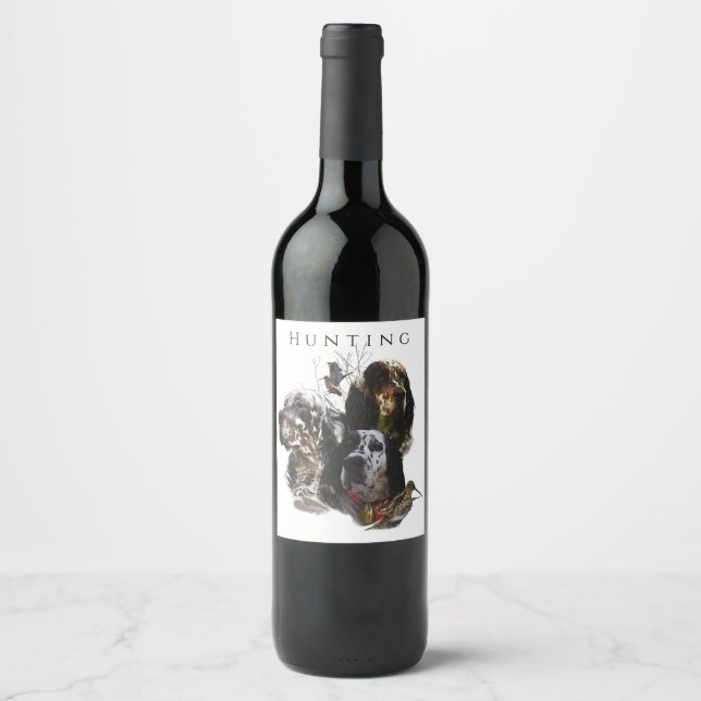 Étiquette Pour Bouteilles De Vin Anglais Setter, chasse à la bécasse (Devant)