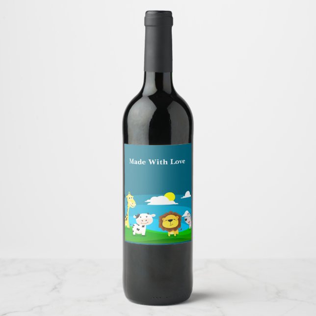 Étiquette Pour Bouteilles De Vin Animaux de dessin animé        (Devant)