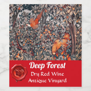 Étiquette Pour Bouteilles De Vin ANIMAUX DE LA FORÊT Faisan Renard Rouge,Floral Gri