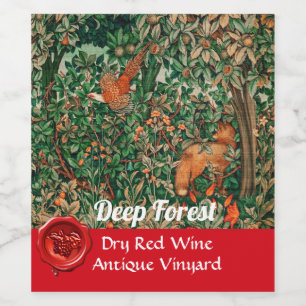 Étiquette Pour Bouteilles De Vin ANIMAUX DE LA FORÊT Faisan Renard Rouge,Floral Ver