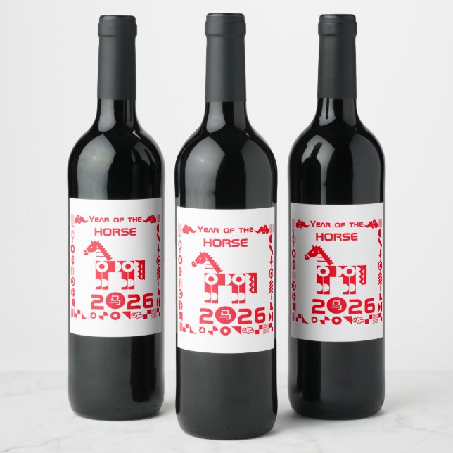 Étiquette Pour Bouteilles De Vin Année du cheval 2026 (Bouteilles)